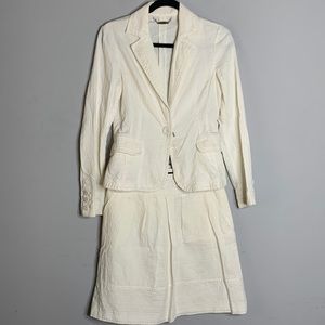 Women's Cream Textured Blazer and Skirt Set